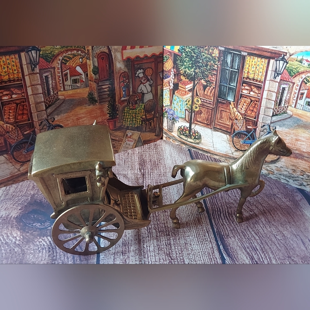 Vintage Solid Brass Horse and Carriage Made In INDIA - Picture 9 of 11
